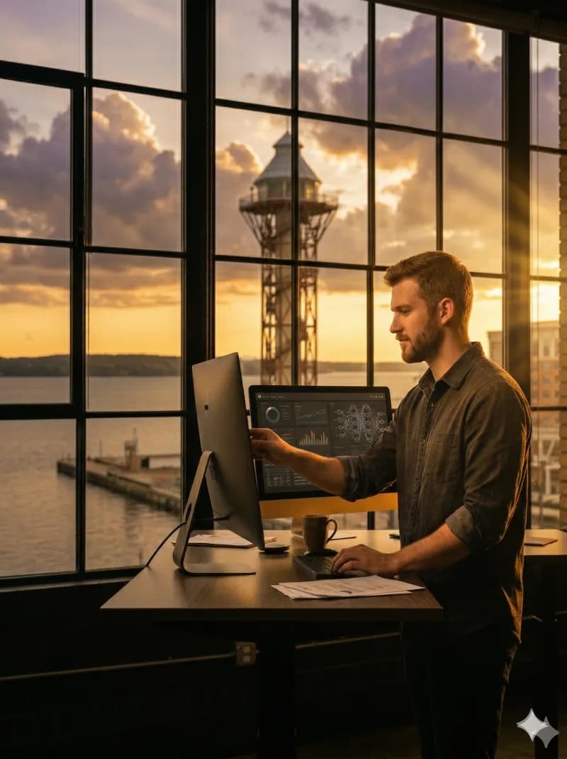 Professional using AI for workplace productivity and leadership